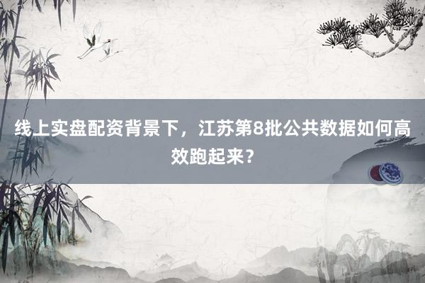 线上实盘配资背景下,江苏第8批公共数据如何高效跑起来?