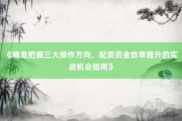 《精准把握三大操作方向,配资资金效率提升的实战机会指南》