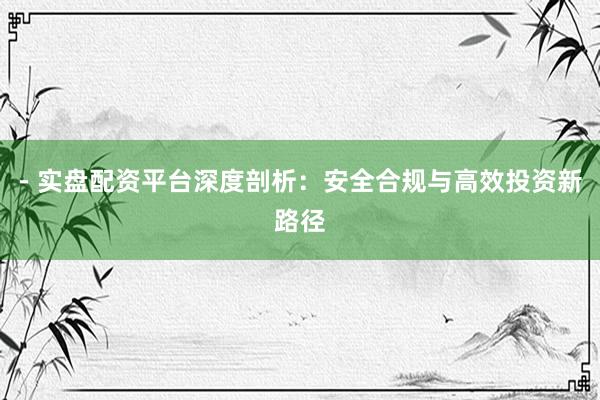 - 实盘配资平台深度剖析：安全合规与高效投资新路径