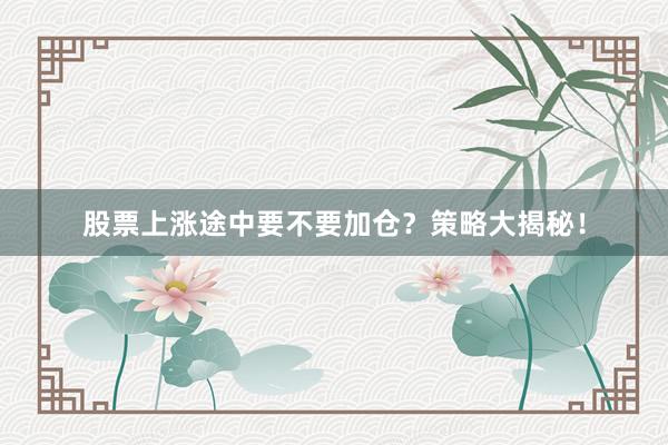 股票上涨途中要不要加仓？策略大揭秘！