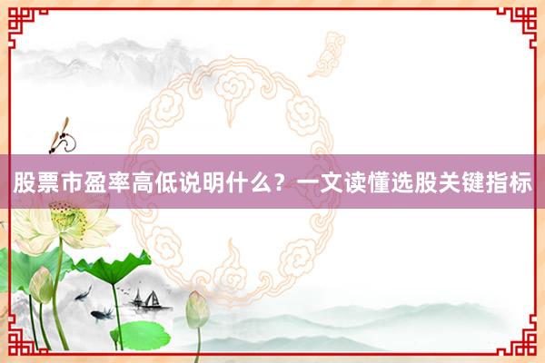 股票市盈率高低说明什么?一文读懂选股关键指标