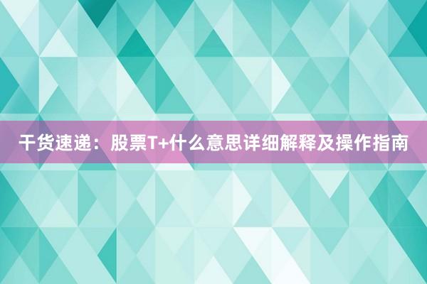 干货速递：股票T+什么意思详细解释及操作指南