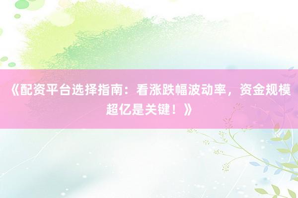 《配资平台选择指南:看涨跌幅波动率,资金规模超亿是关键!》